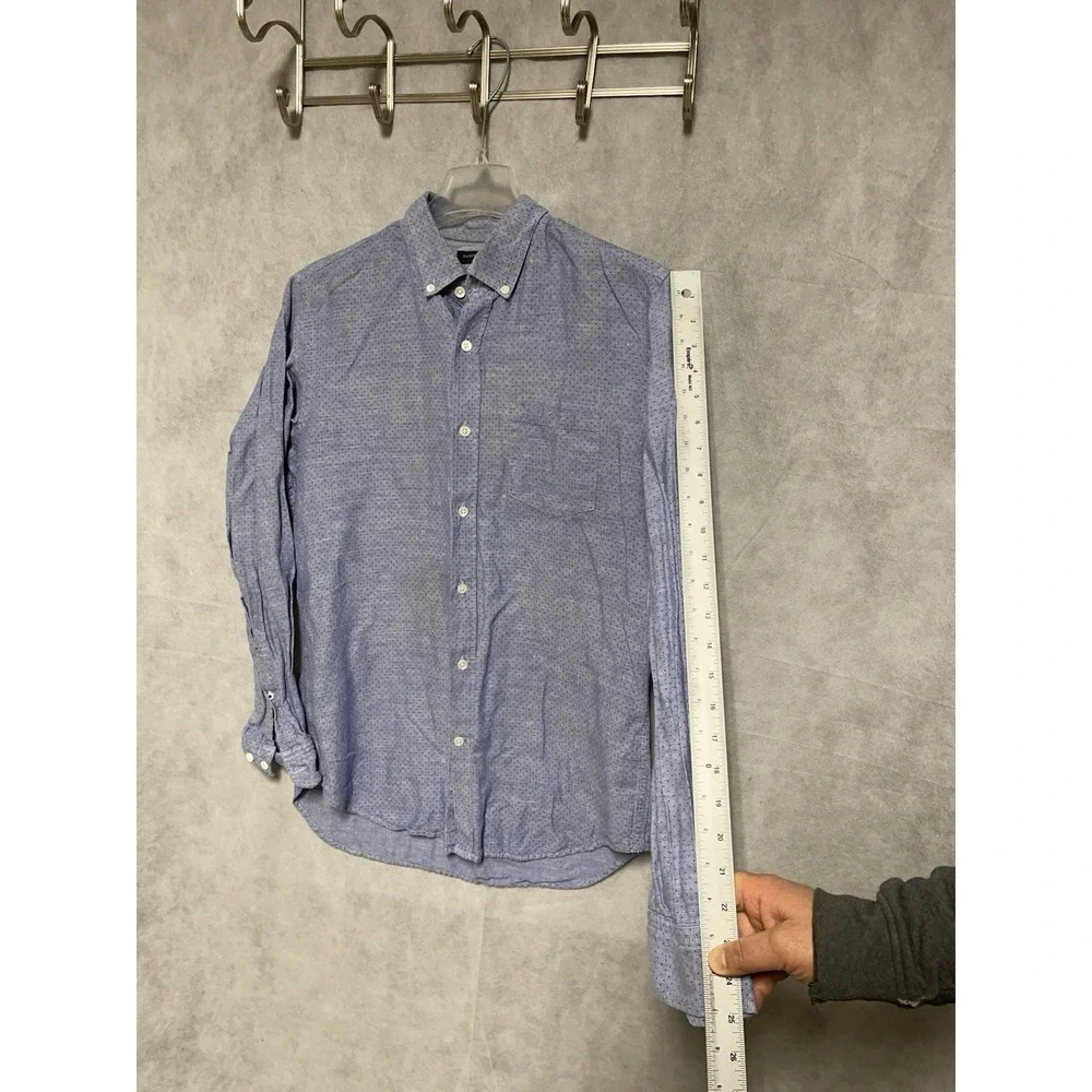 Banana Republic Shirt Men M Blue Dots Geometric Linen Cotton Button Up Slim AOP‎